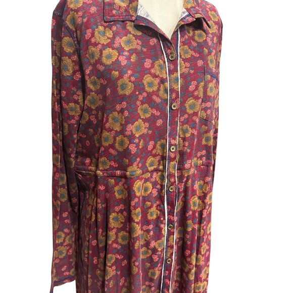 Natural Life Christa Midi Dress Floral Cranberry Cotton Boho NWT XL - Picture 5 of 10